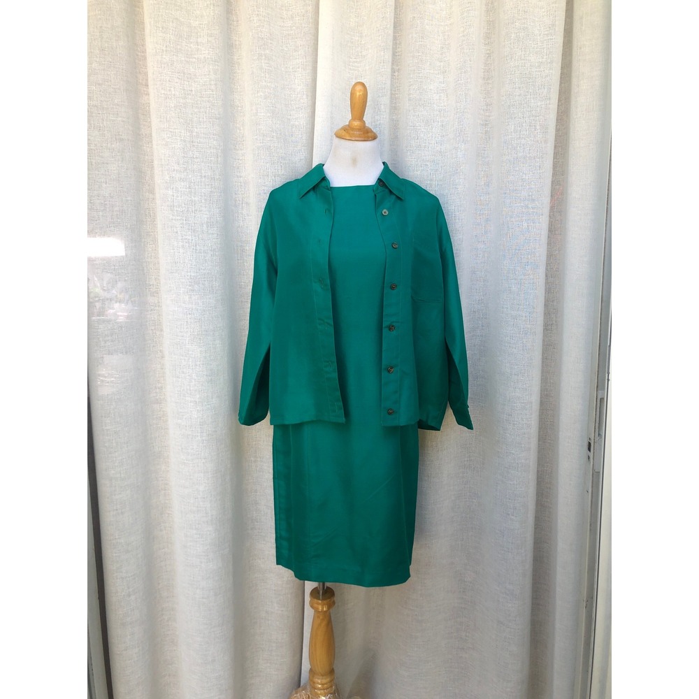 Spencer Jeremy emerald green  100% silk sheath dress and blouse set